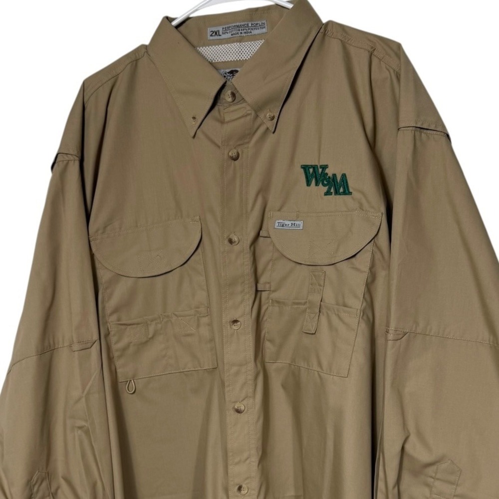 Tiger Hill Mens 2XL W&M William & Mary Fishing Shirt Tan Long Sleeve Performance
